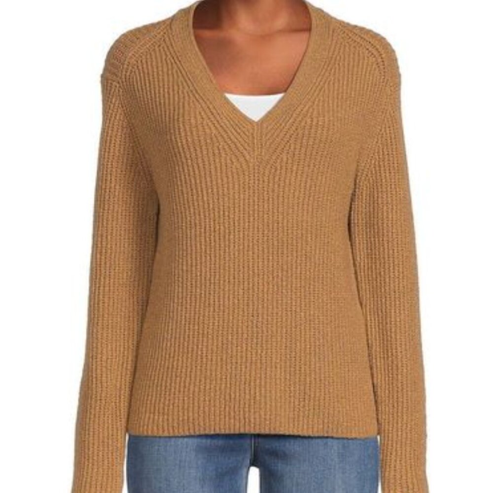 Vince Shaker Rib V-neck Sweater In Camel NWT size XS